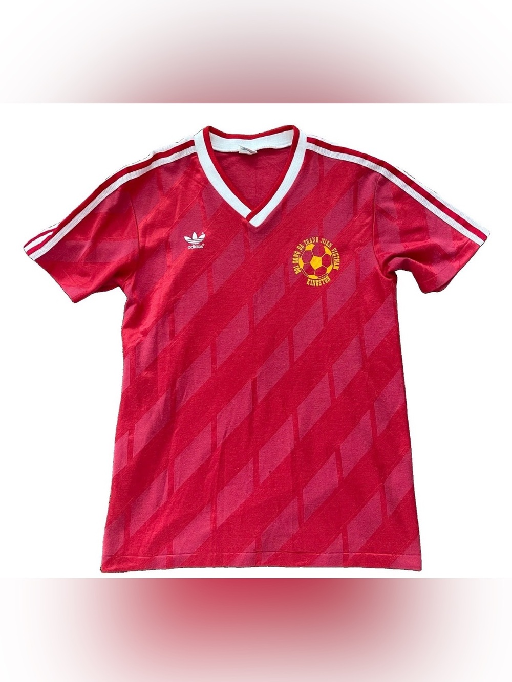Vintage 70s 80s Adidas Trefoil V Neck Soccer Jersey T Shirt Made In Canada Sz M